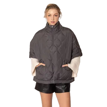 Quilted Cape Poncho Jacket charcoal