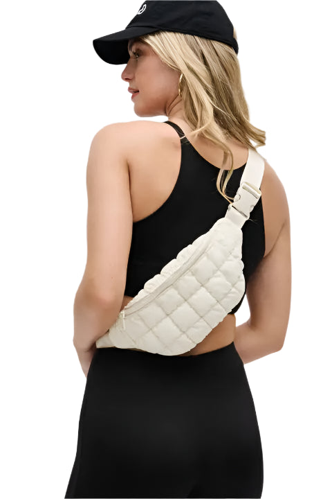 Quilted Puffer Nylon Belt Bag ivory Ella where she shops