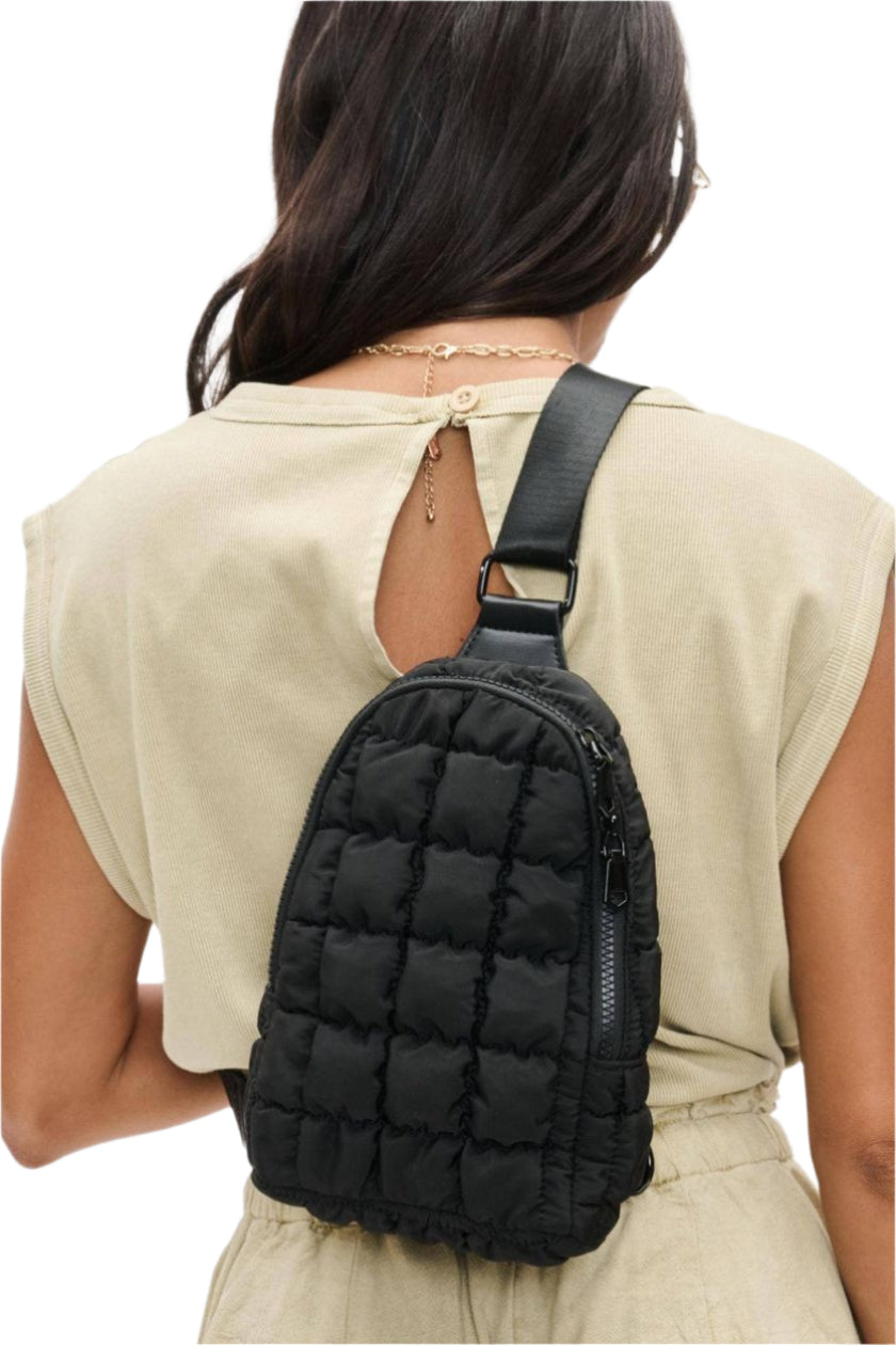Quilted Puffer Nylon Sling Backpack Ella where she shops