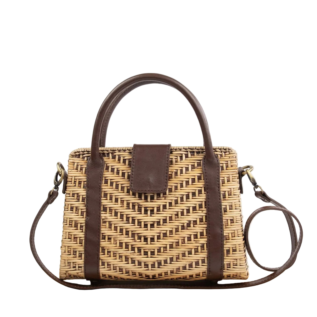 Rattan Handbag With Leather Trim ella where she shops