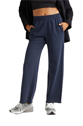 Recycled Fleece Wide Leg Pant in Navy – Front – Ella Where She Shops