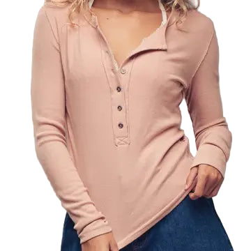 Ribbed Henley Long Sleeve Top ella where she shops