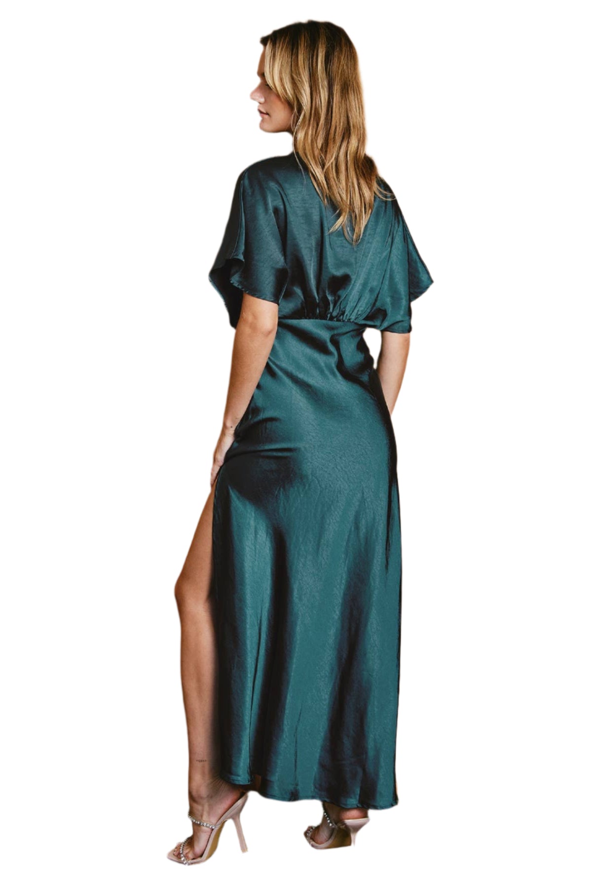 Satin Blouson Maxi Dress – Back – Ella Where She Shops
