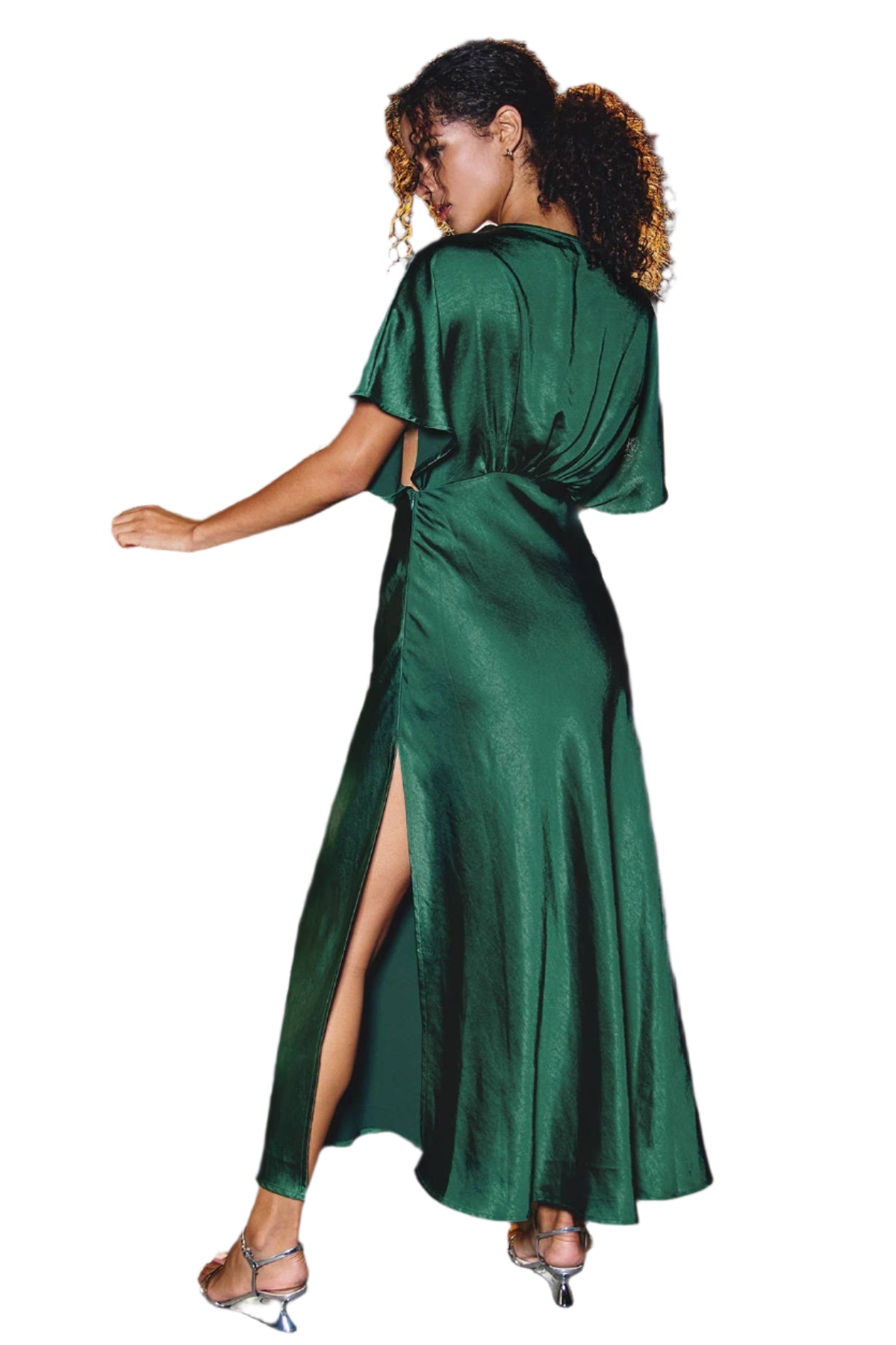 Satin Blouson Maxi Dress – Emerald Green Back – Ella Where She Shops