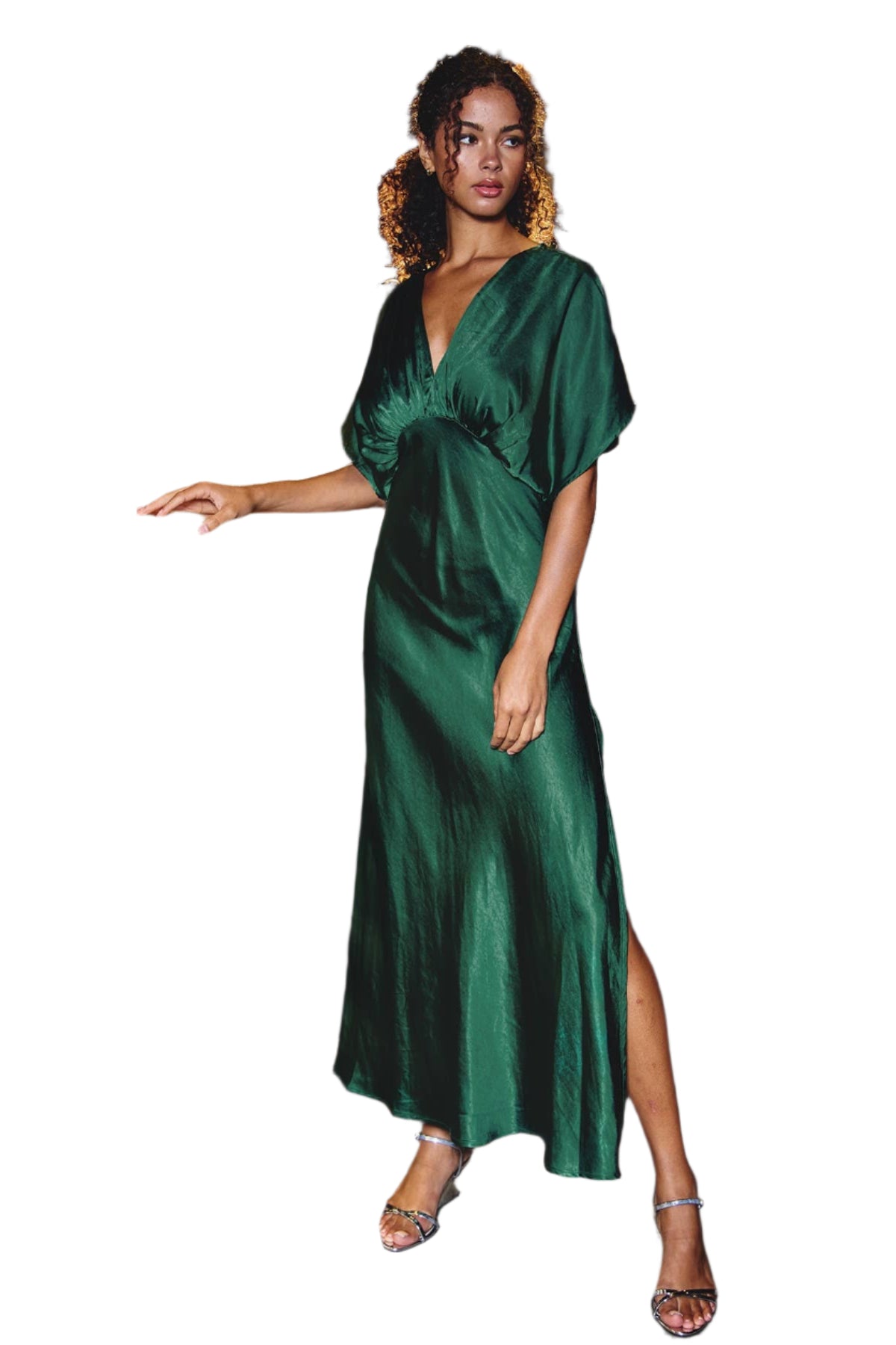Satin Blouson Maxi Dress – Front – Ella Where She Shops