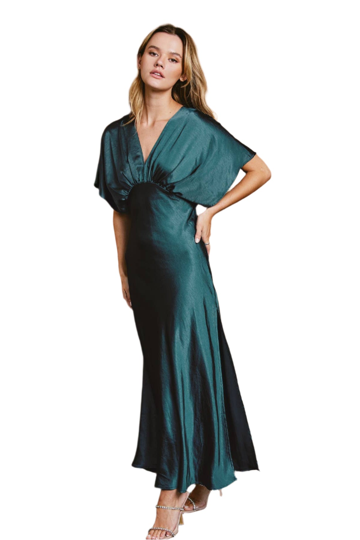 Satin Blouson Maxi Dress – Front – Ella Where She Shops