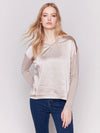 Satin and Jersey V-Neck Knit Top