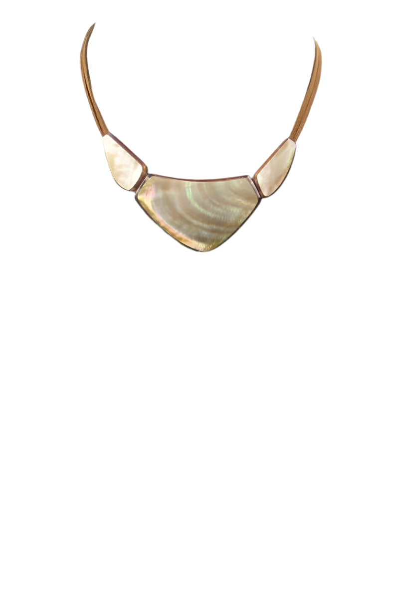 Sela Mother of Pearl and Wood Bib Necklace Ella where she shops