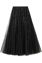 Sequin Tulle skirt with flowing drape black ella where she shops