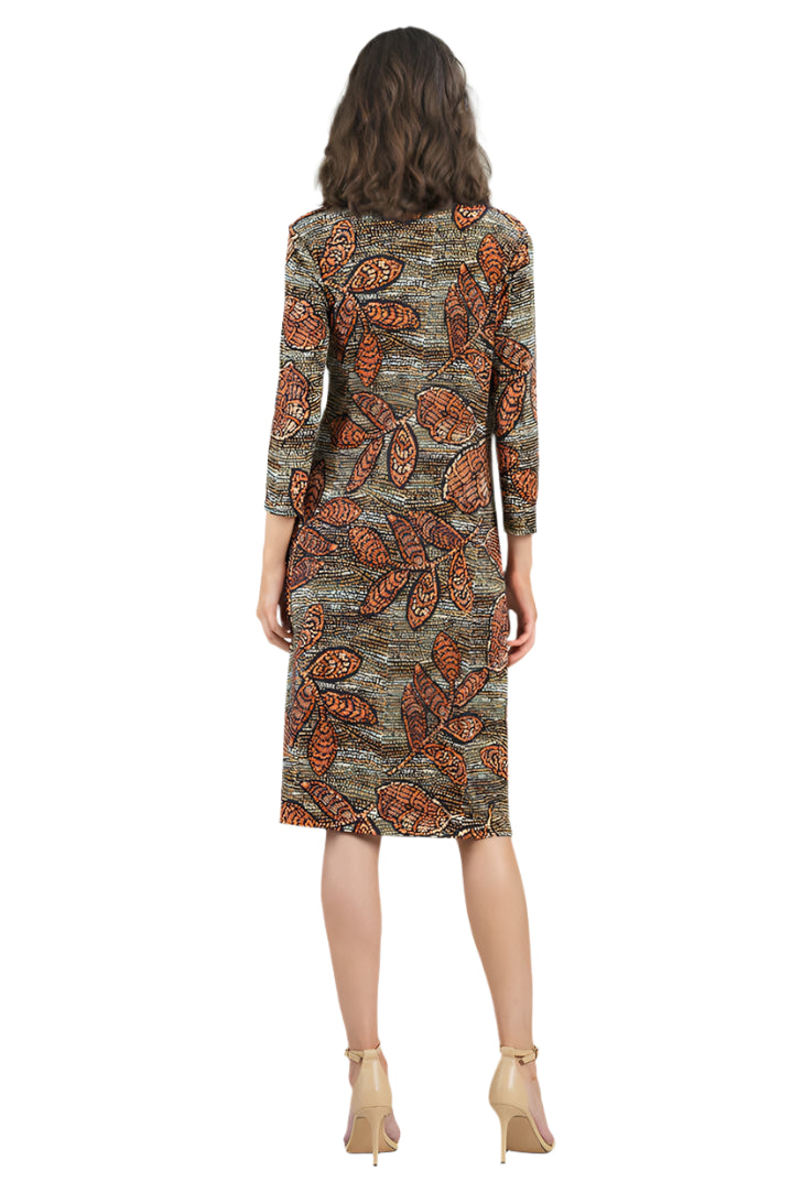 Side Slit 3/4 Sleeve Midi Dress – Mosaic Leaves – Back – Ella Where She Shops