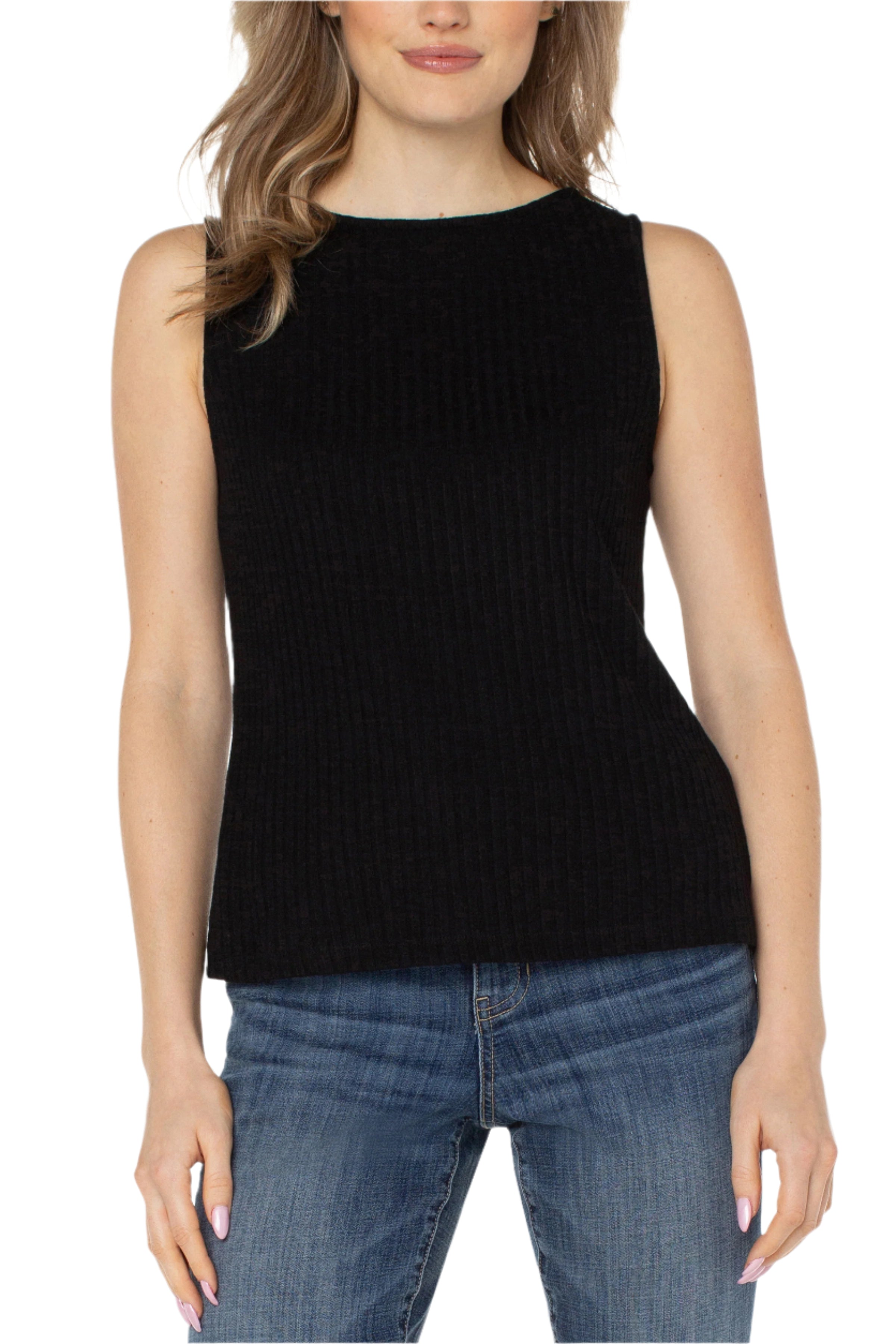 Sleeveless Boat Neck Rib Knit Top – Front – Ella Where She Shops