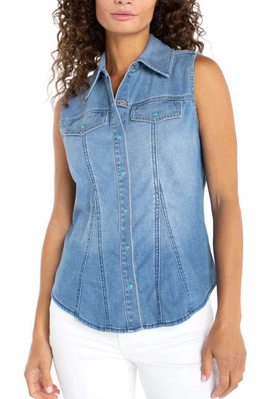 Sleeveless Denim Snap Front Shirt Ella Where She Shops