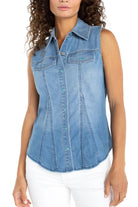 Sleeveless Denim Snap Front Shirt Ella Where She Shops