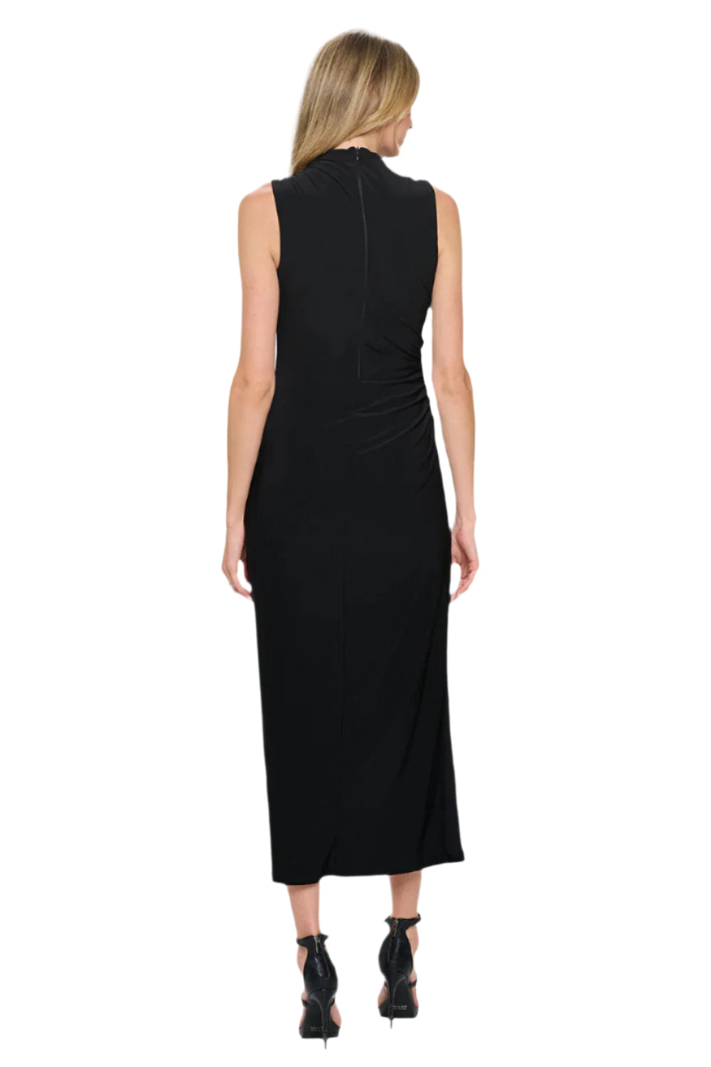 Sleeveless Maxi Side Gathered Dress with Side Slit and Back Zipper Back - Ella Where She Shops