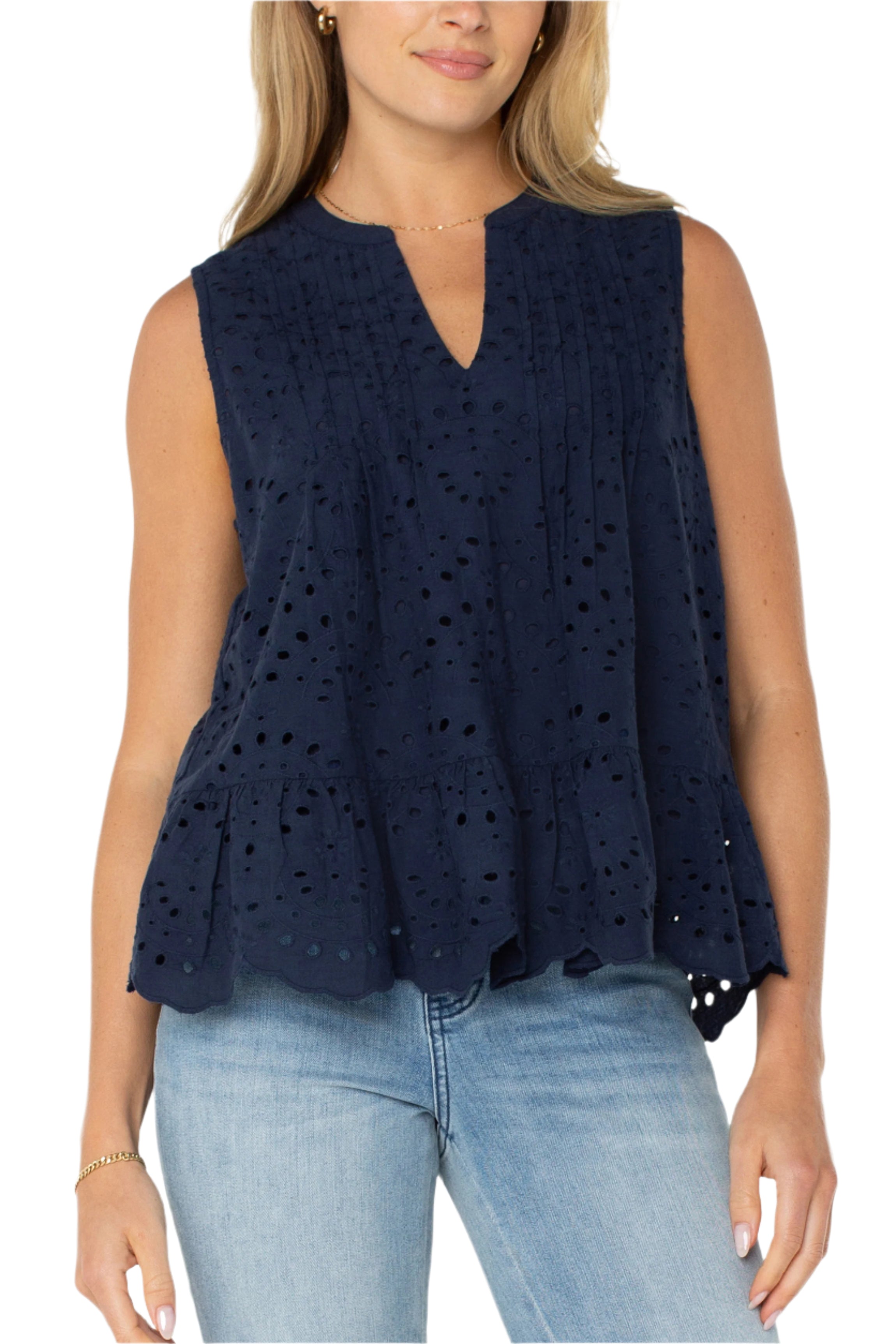 Sleeveless Pintuck Woven Top - Front - Ella Where She Shops