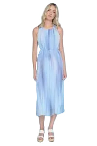 Sleeveless Pleated Dress blue multi ella where she shops