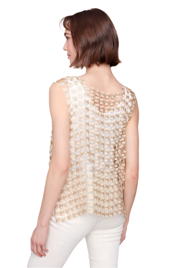 Sleeveless Textured Crochet Flower Top - Gold - Back - Ella Where She Shops
