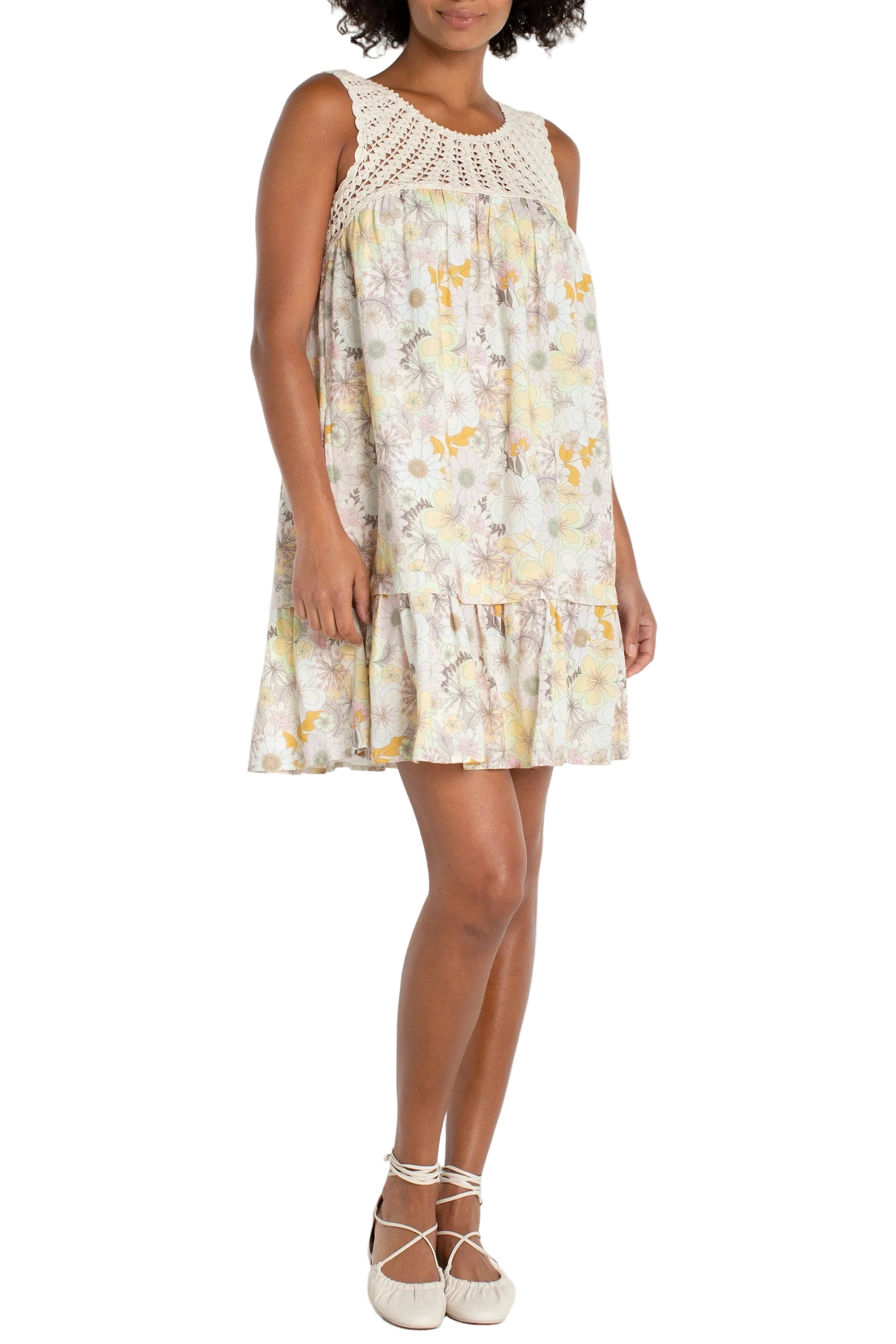Sleeveless Woven Dress With Crochet ella where she shops