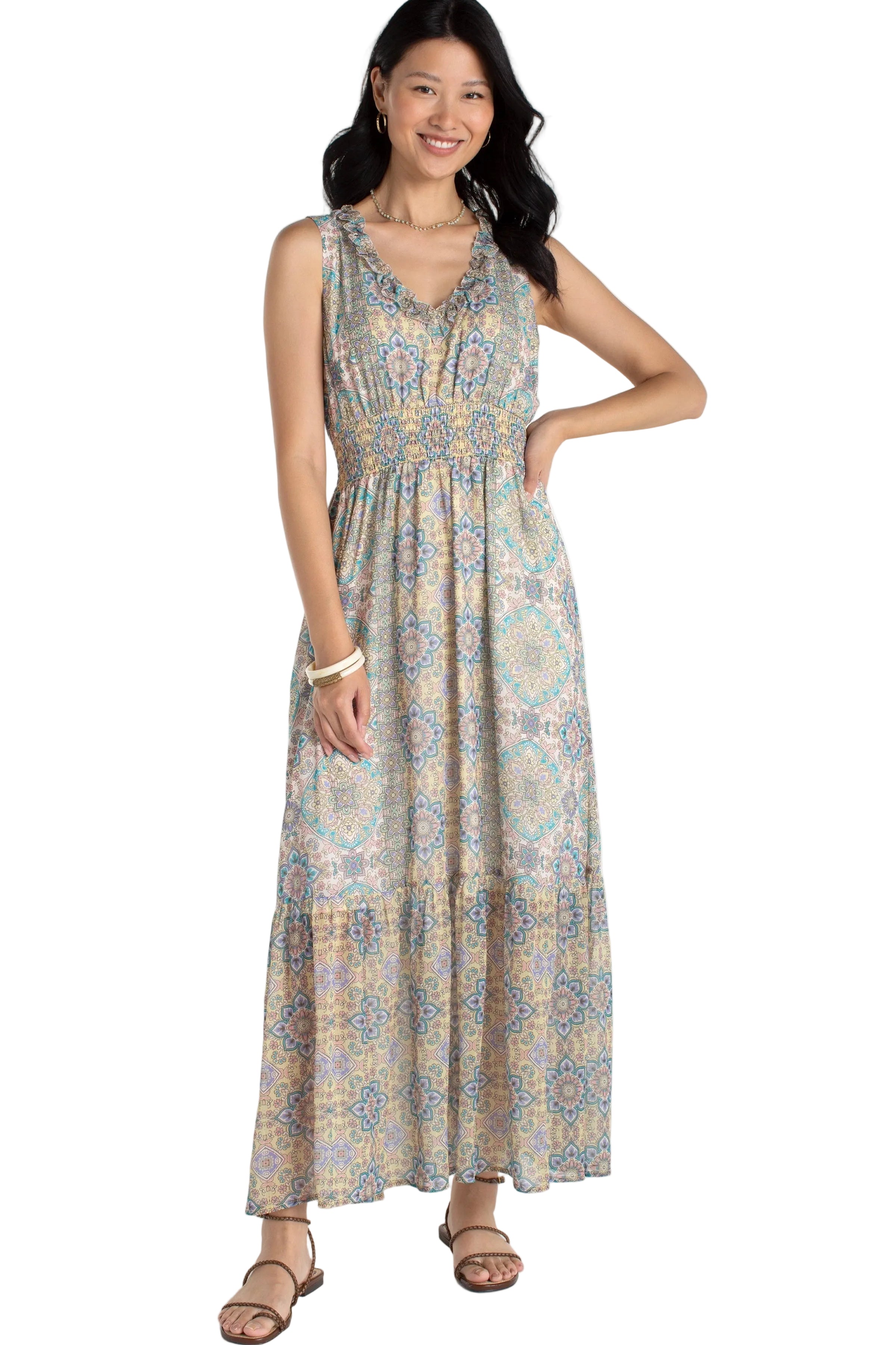 Smocked Waist Woven Maxi Dress ella where she shops