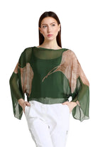 Sofita Leaf 3/4 Sleeve Cropped Silk Kaftan Green Ella Where She Shops