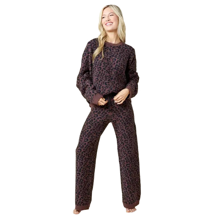 Softies Marshmallow Leopard Crew Neck Lounge Set ella where she shops