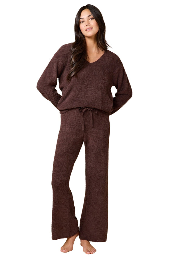 Softies Solid Marshmallow V-neck Lounge Set espresso ella where she shops