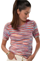 Spacedye Tuck Stitch Sweater Tee – Front – Up Close – Ella Where She Shops