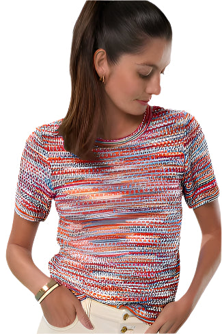 Spacedye Tuck Stitch Sweater Tee – Front – Up Close – Ella Where She Shops