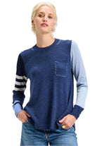 Spliced Sweater – Denim – Front – Ella Where She Shops