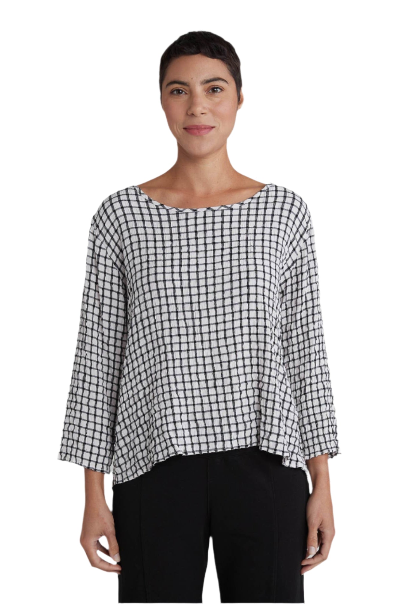 Split Back Crinkle Top White – Front – Ella Where She Shops