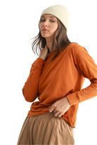 Stonewash Pima Cotton Long Sleeve – Burnt Orange Front – Ella Where She Shops