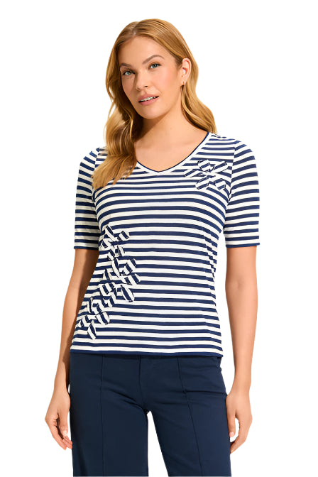 Stripe Appliqué Top – Navy/White – Front – Ella Where She Shops