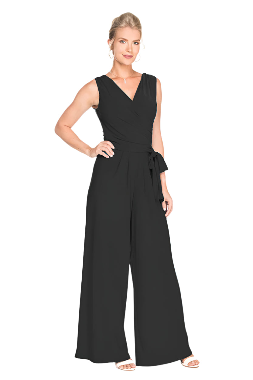 Surplice Jumpsuit With Tie Waist Black - Ella Where She Shops