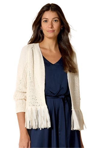 Tape Fringe Cardigan – Front – Ella Where She Shops