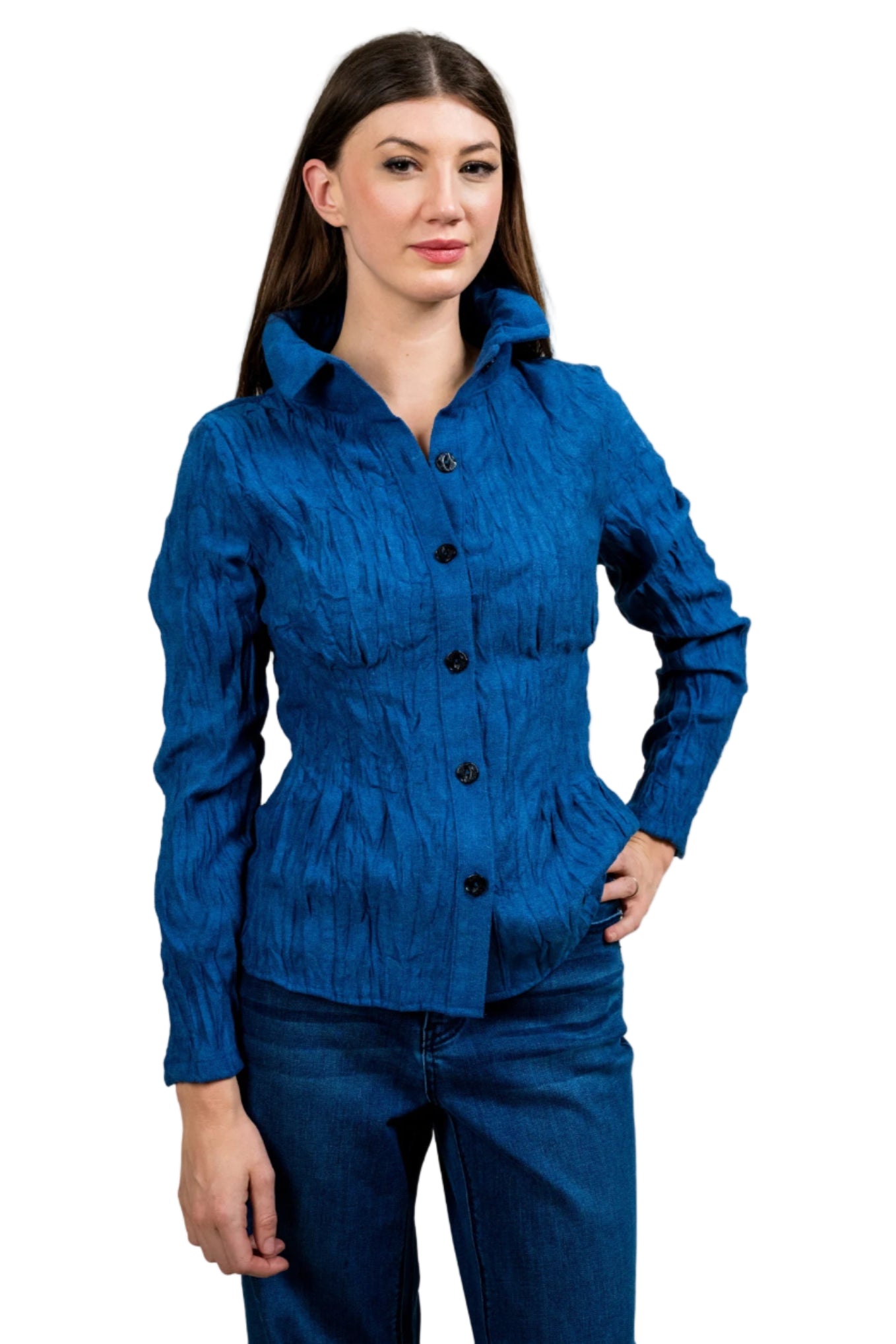 Textured Button Front Shirt Jacket - Front - Ella Where She Shops