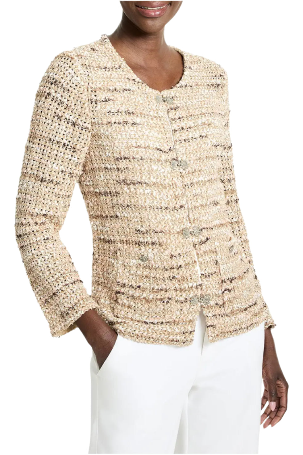 Tonal Mix Knit Jacket – Front – Ella Where She Shops