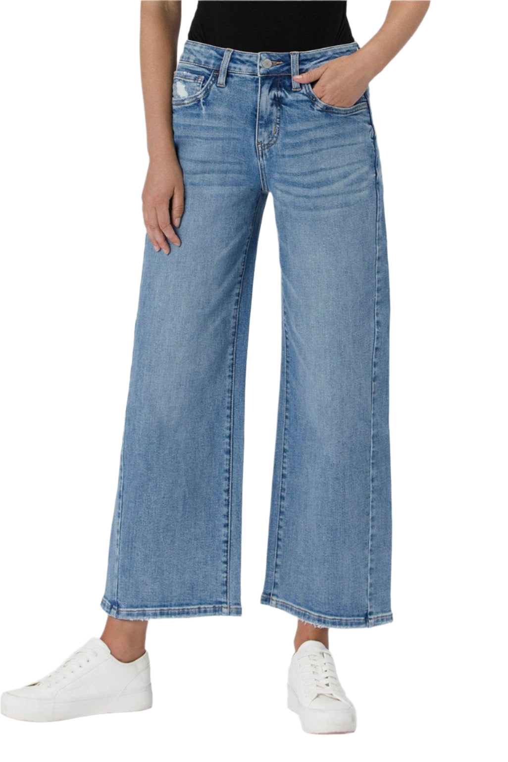 Tummy Control High Rise Baggy Wide Jeans – Front – Ella Where She Shops