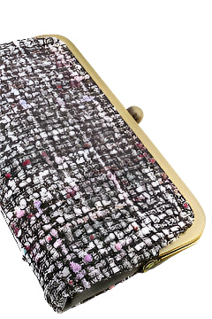 Tweed Kiss Lock Clutch – Gray Front – Ella Where She Shops