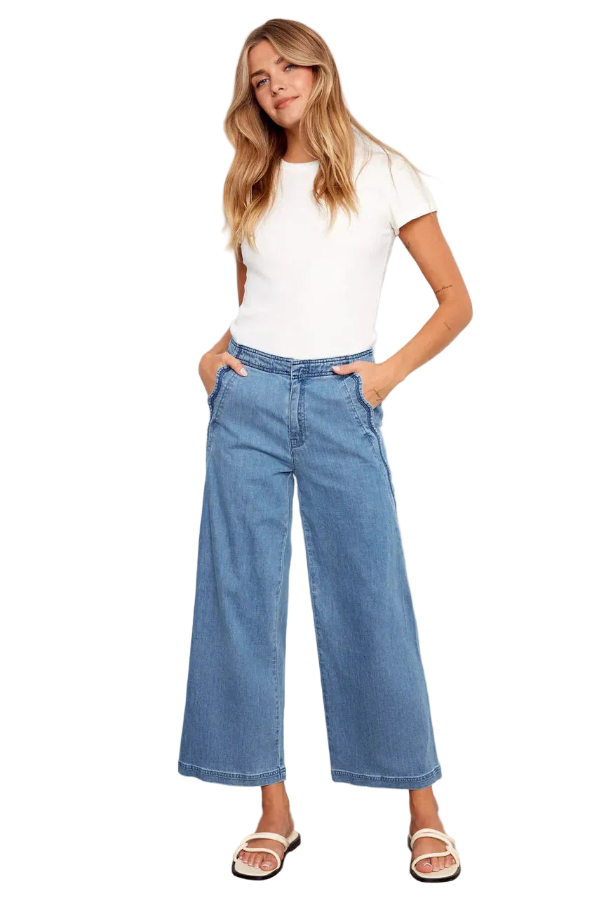 Twill Pants With Scalloped Edges Denim soft blue ella where she shops