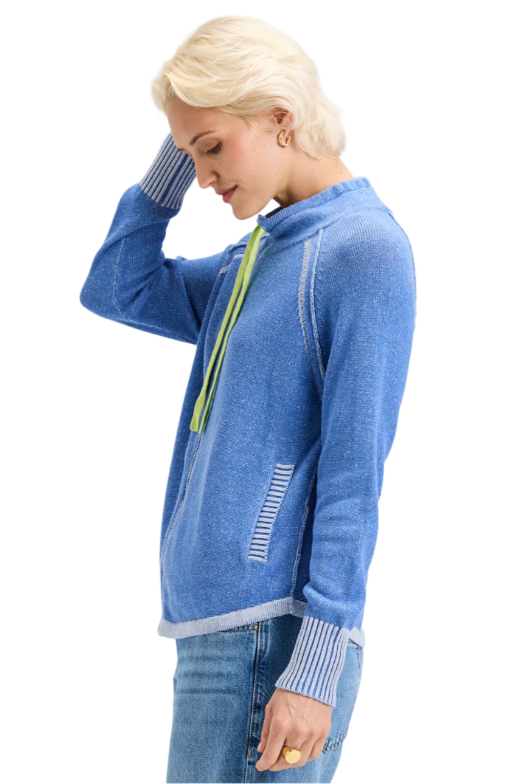 Two Tone Zip Cardigan – Chambray – Side – Ella Where She Shops