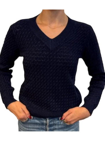 V-Neck Chain Sweater - Blue - Ella Where She Shops