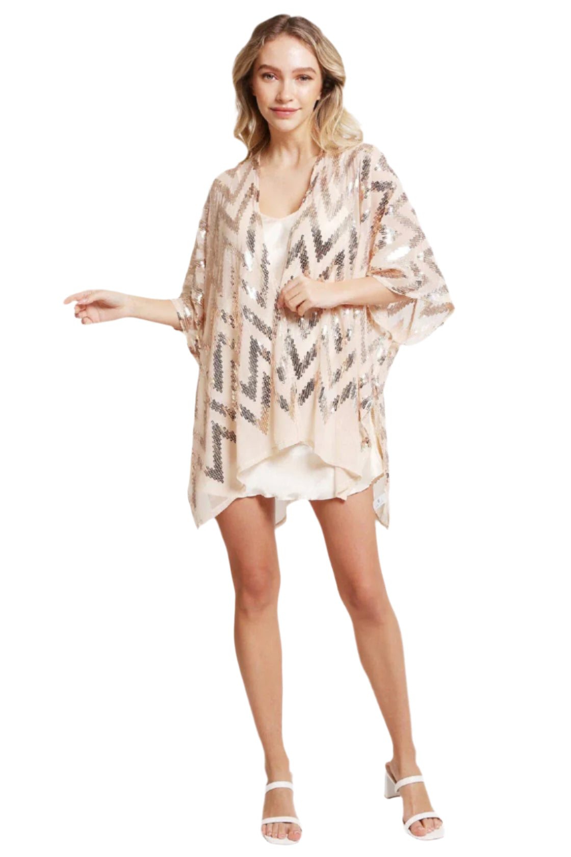 Valentina Zig Zag Sequin Pattern Kimono – Front – Ella Where She Shops