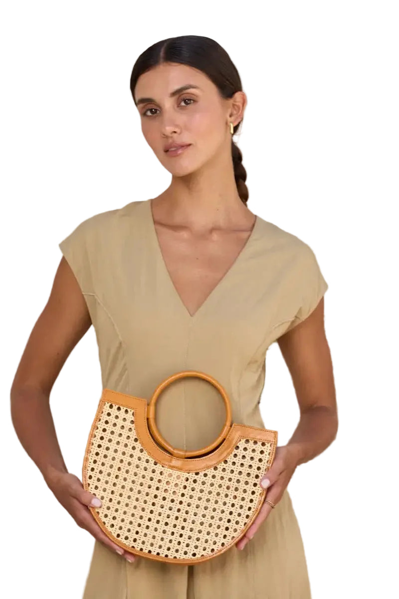Weave Rattan Handbag with leather ella where she shops