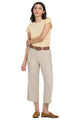 Wide Leg Cargo Capri Pants in Stretch Linen Tan Ella Where She Shops
