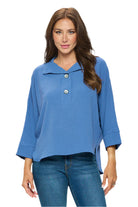 Woven Half Placket Dolman Top - Cornflower Front - Ella Where She Shops