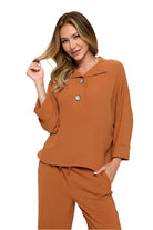 Woven Half Placket Dolman Top - Rust Front - Ella Where She Shops