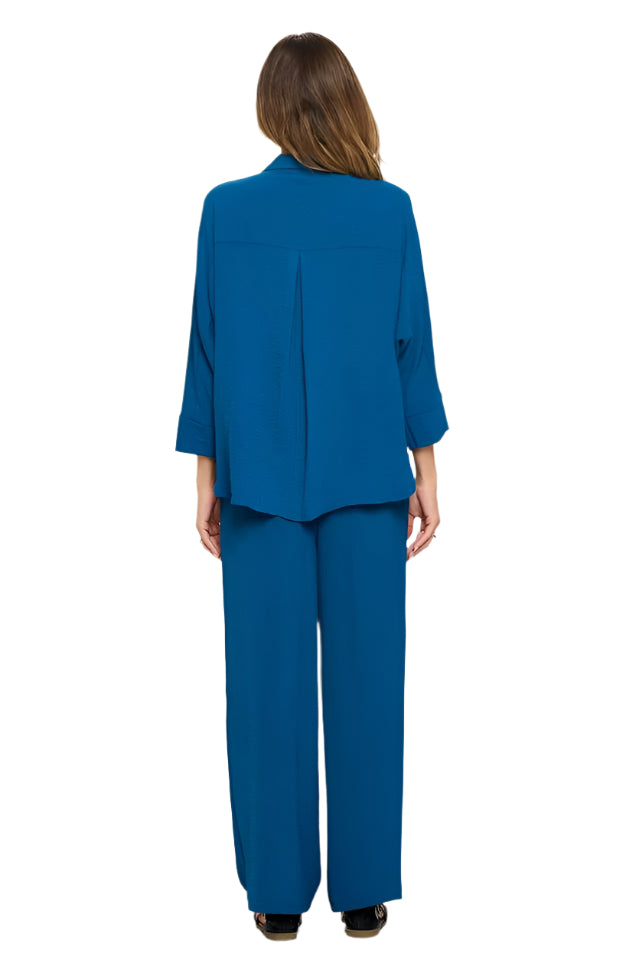 Woven Half Placket Dolman Top - Teal Back - Ella Where She Shops