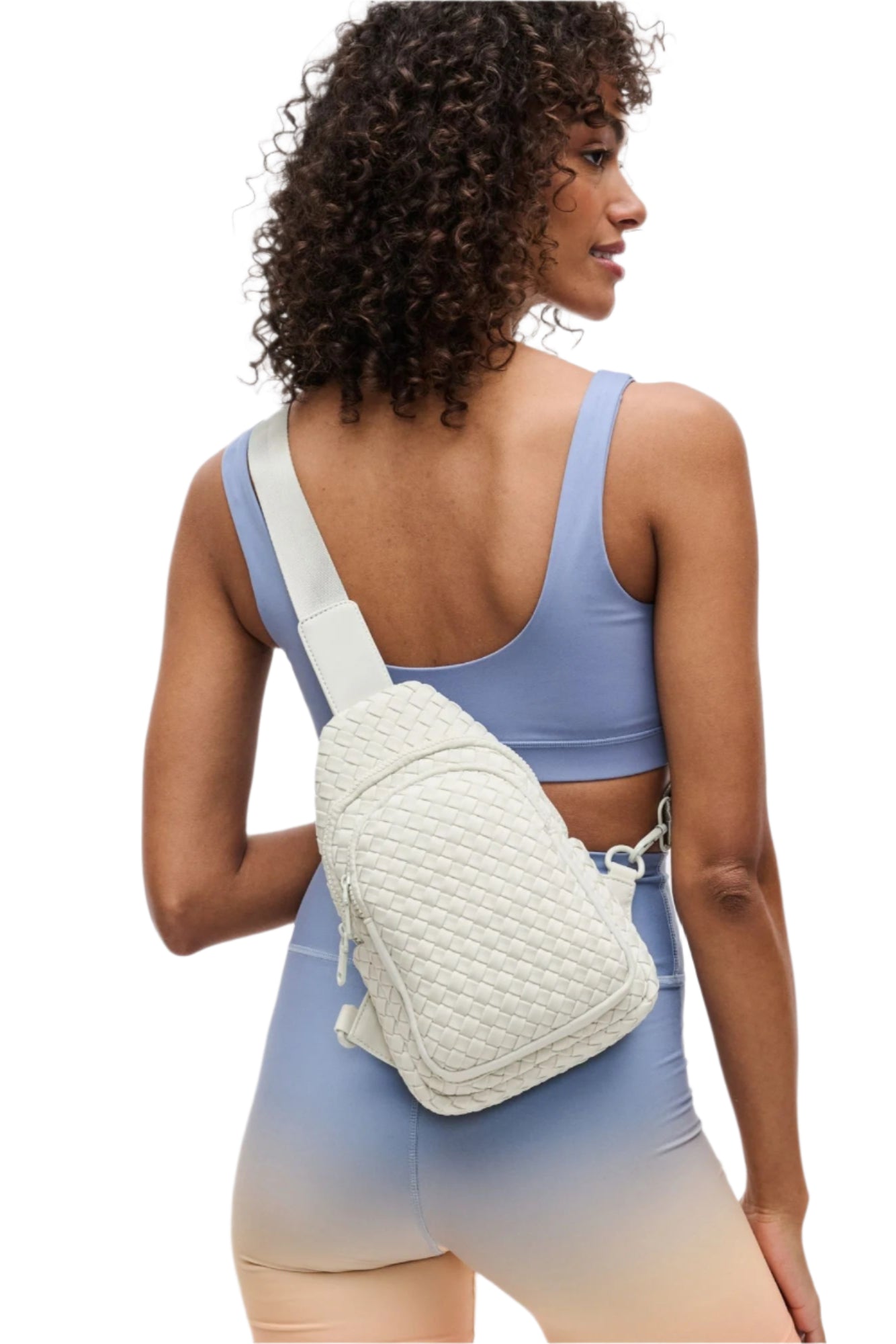 Woven Neoprene Sling Backpack – Bone – Front – Ella Where She Shops