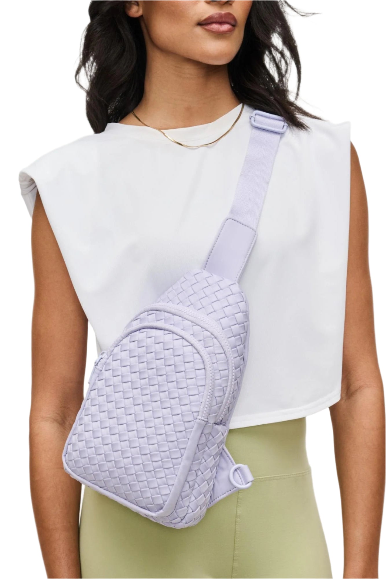 Woven Neoprene Sling Backpack – Lilac – Front – Ella Where She Shops