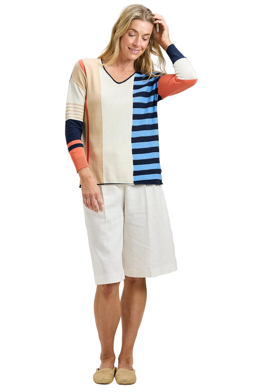 Zaket & Plover Contrast Stripe Vee Sweater